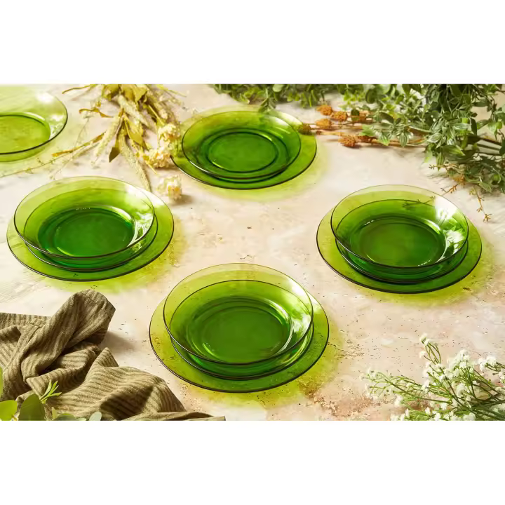 Duralex - Vajilla completa 12 Piezas de Vidrio Templado, Incluye 4 Platos Llanos de (23,5 cm), 4 Platos Hondos de (19,5 cm) y 4 Platos de Postre de (19 cm) - 1