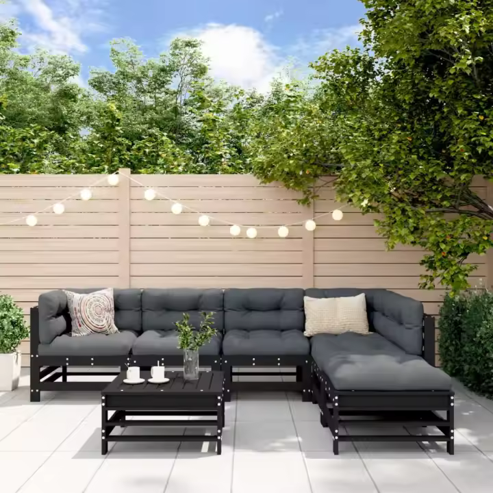 vidaXL Juego de muebles de jardín 7 piezas madera maciza de pino negro - 1