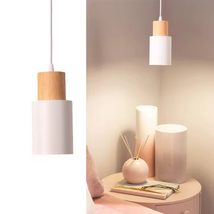ALPINALUZ  Lámpara Colgante "KIRA" de Metal y Madera – Estilo Escandinavo y Moderno E27 - 1