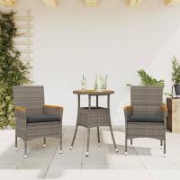vidaXL Set de comedor jardín 3 pzas con cojines ratán PE acacia en color Gris/Negro | acolchados duraderos para sofás de jardín terraza exterior - details 0