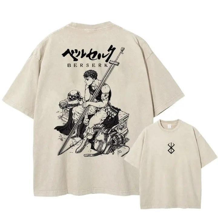 Camiseta Vintage Lavada Para Hombre Estilo Harajuku Con Impresión De Anime Casual Verano Talla Grande Suelta Camiseta - 1