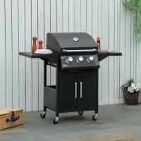 Parrilla de gas con 3 hemisores, 3 kW, Carro de Parrilla Móvil sobre Rueda, Mesa lateral de Parrilla reductor de presión, Manguera 121x55x109 cm - details 0