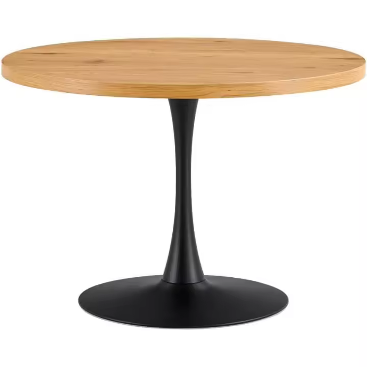 Mesa Redonda de Comedor 110cm Modelo Villa - Pata Metálica Negra - Acabado Natural - Marca HOGARDECORA - 1