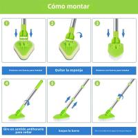 Cepillo De Limpieza Para Azulejos 3 En 1 Con Mango Largo Escobilla De Limpieza De Baño Retráctil Rotativa De 180° Con Esponja Y Microfibra Para Limpieza De Piso Y Ventanas - details 6