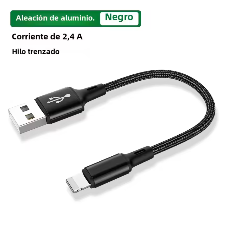 Cable De Datos Portátil USB 25cm USB a a 8Pin 2.4A Carga Rápida Kable Seguro TPE Cordón Corto Para iPhone 14 13 12 pro Max - 1