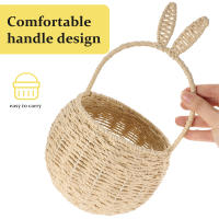 Cesta De Paja Tejida En Forma De Conejo Para Regalos Cesta De Almacenamiento Decorativa Pequeña Con Cordón De Papel Soporte Para Dulces - details 6