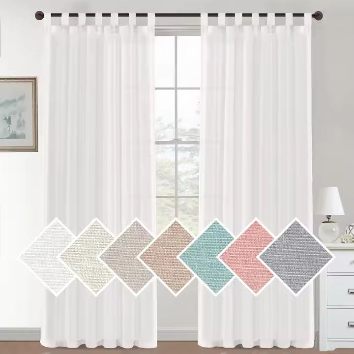 BIT Cortinas de Lino para Salón,2 Piezas,Visillo Translúcido, Cortinas con Ojales modernos, Decorativas para Ventana, Habitación y D - 1