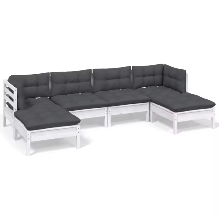 vidaXL Muebles de jardín 6 pzas con cojines blanco madera de pino - 1