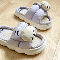 Zapatillas De Plataforma Casual Para Mujer Con Diseño De Gato De Dibujos Animados Zapatos De Lino Elegantes Para El Hogar Con Tobillero Abierto Y Tacón Bajo - details 3
