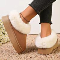 Botas De Nieve Para Mujer De Cuero Sintético Con Interior De Algodón Y Suela Gruesa Antideslizante Botas Cálidas Sin Cordones Para Invierno - details 3