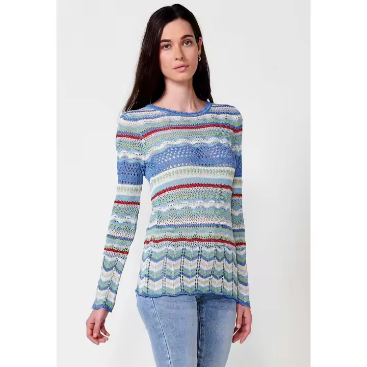 Koroshi Jersey tricot a rayas con cuello pico para mujer - 1