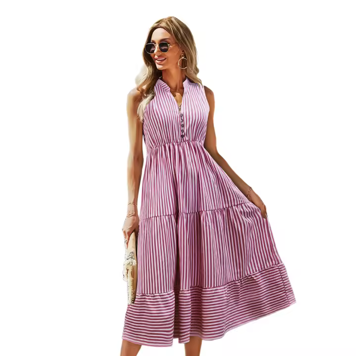 Vestido largo sin mangas a rayas para ir al trabajo en verano - 1