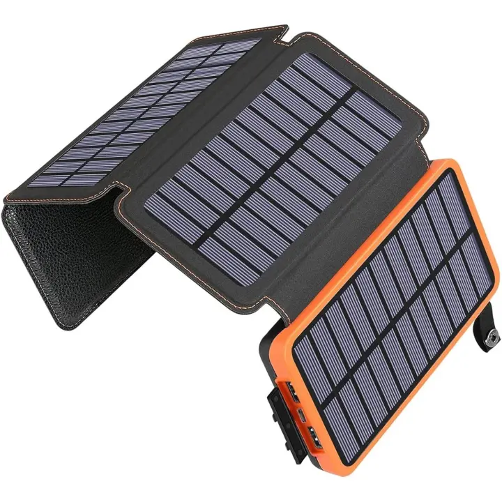 Cargador de teléfono solar 25000mAh, Banco de Energía portátil 3A de Carga, Banco de Energía Solar con 4 paneles 2 Puertos de USB-C USB-A 1 Para teléfonos, tabletas, camping, senderism - 1