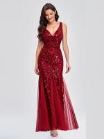 Vestido De Noche Para Mujer Sin Mangas Bordado Con Perlas Silueta De Sirena Escote En V Elegante Vestido De Fiesta Formal Para Palco Escenario - details 4