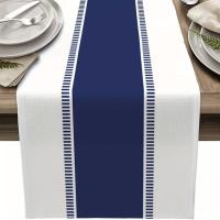 Corredor De Mesa Azul Marfil Navío Con Rayas Estilo Rustico Para Decoración De Comedor Y Cocina Reutilizable Para Fiestas En Casa - details 0