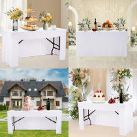 Cubierta De Mesa Elástica 1PCS Tamaño 6Ft En Colores Blanco Y Negro Falda De Mesa Rectangular De Spandex Para Bodas Banquetes Y Fiestas - details 6