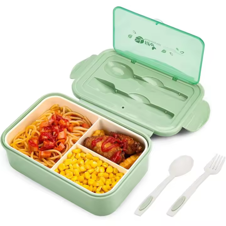 Plato frío bento a prueba de fugas, con 3 compartimentos, juego de vajilla, libre de bisfenol A, apto para microondas y lavavajillas, - 1