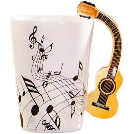Taza de cerámica creativa de 8,5 oz con diseño de guitarra y violín, para café, té, leche, con asa, regalo novedoso (guitarra de madera) - 1