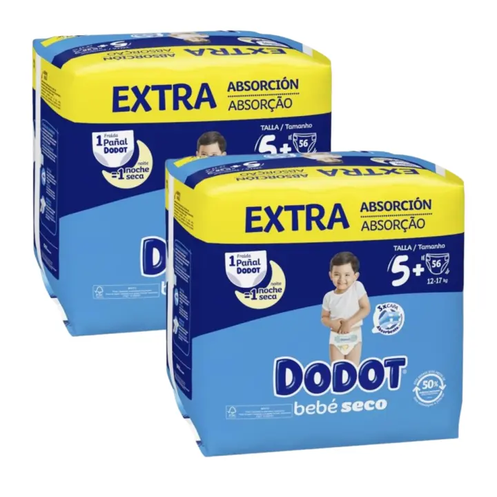 112ud Pañales DODOT Bebé seco talla 5+ de 12 a 17 kg - 112 unidades (56x2) - 1