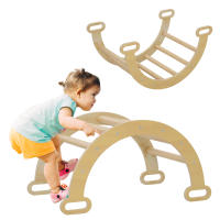 AIYAPLAY Escalada para Niños de Madera 2 en 1 Arco de Escalada para Niños de 18-48 Meses Balancín para Bebés Carga 50 kg 68x42x36 cm Natural - details 0