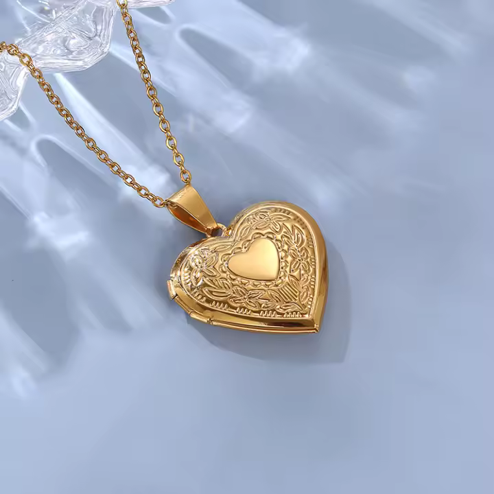 Adéntrese en el sencillo regalo del collar de Amor del Día DE LA Madre, Creative collar de clavícula con Colgante de Marco de fotos de Corazón de melocotón para Mujer - 1