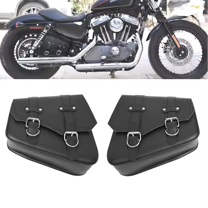 Bolsas De Sillín Universales Para Motocicleta En Cuero PU Negras Luggage De Estilo Bobber Custom Para Harley Sportster XL 883 1200 Honda Yamaha - 1