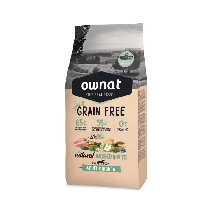 Ownat Just Grain Free pienso para perros adultos sin cereales, pollo, 3kg - 1