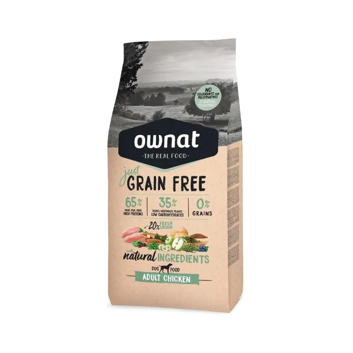 Ownat Just Grain Free pienso para perros adultos sin cereales, pollo, 3kg - 1