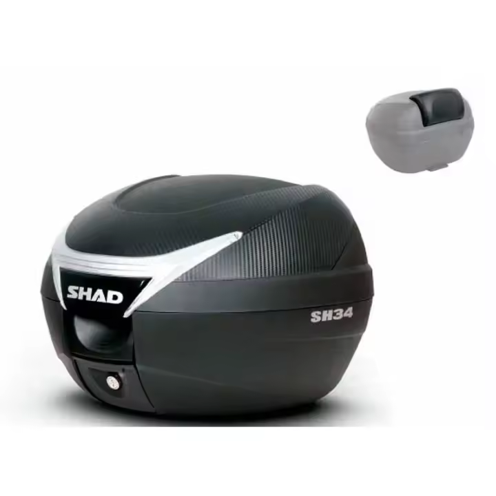 Baúl SHAD SH34 de 34 litros de Carbono con Placa y respaldo universal para motos y scooters - 1