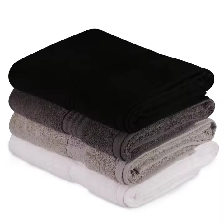 Wellhome Juego de Toallas de Baño 4 Piezas 100% Algodón Blanco Gris Oscuro Negro - Suaves y Absorbentes - 1