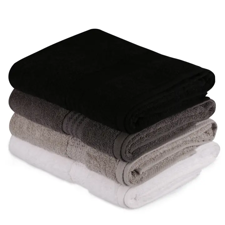 Wellhome Juego de Toallas de Baño 4 Piezas 100% Algodón Blanco Gris Oscuro Negro - Suaves y Absorbentes - 1
