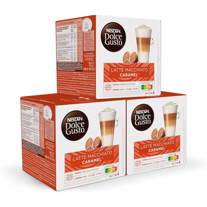 Dolce Gusto-  Latte Macchiato Caramel - x3 pack de 16 cápsulas - Total: 48 cápsulas - 1