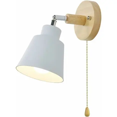 Aplique de pared de madera para interiores con interruptor, aplique de pared giratorio de aluminio para bar, dormitorio, cocina, comedor, cafetería, pasillo, E27, blanco - 1
