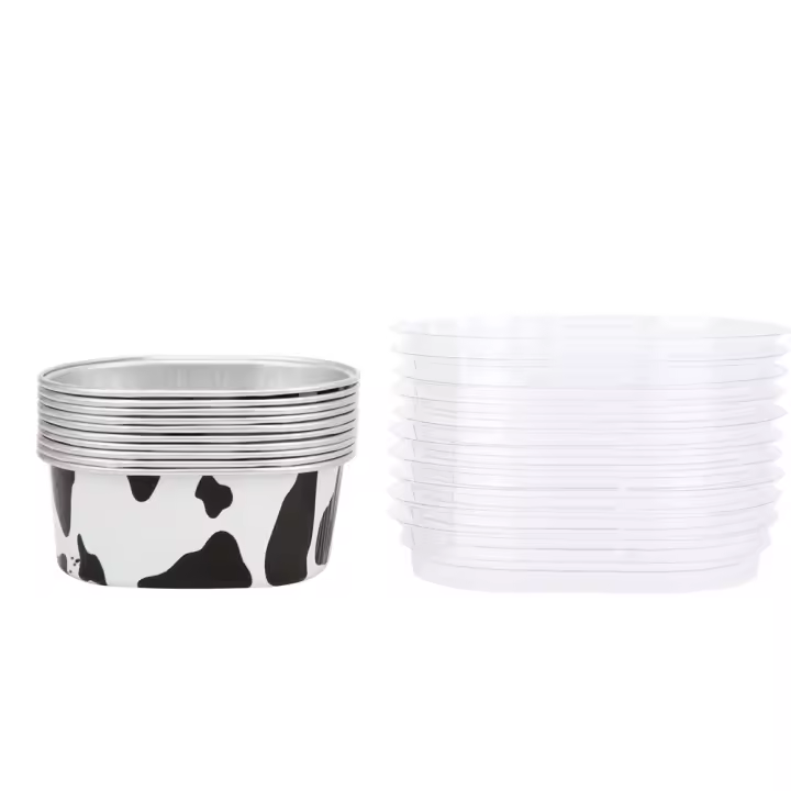 10 Moldes desechables ovalados de Aluminio para hornear pastes con tapa, accesorio de Cocina (Blanco y Negro) - 1