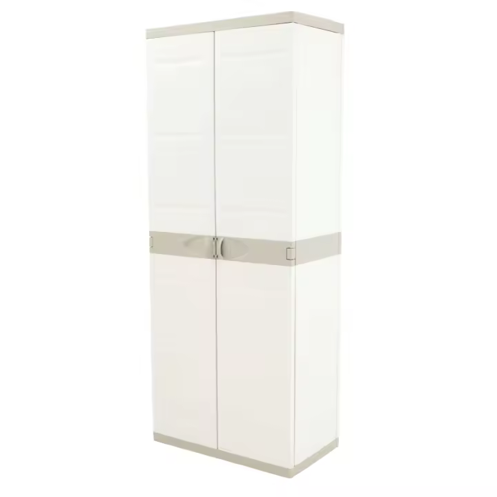 Miroytengo Armario de Resina Titanium, Armario de Jardín 2 Puertas y 4 Estantes Regulables Beige 70x174x41 cm - 1