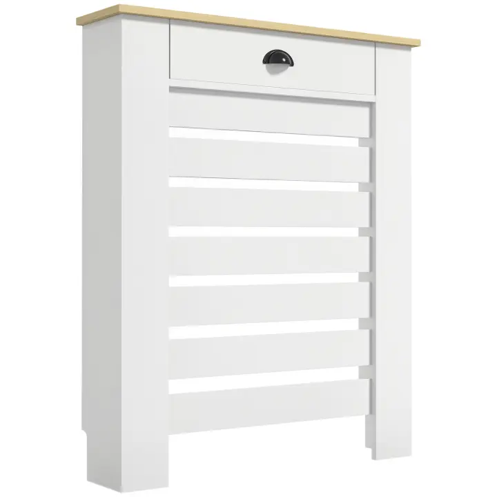 HOMCOM Cubre Radiadores con Cajón, Cubreradiador de MDF, Cubierta para Radiador, Diseño Moderno de Listones, para Salón, Dormitorio, 78x19x95,5 cm, Blanco - 1