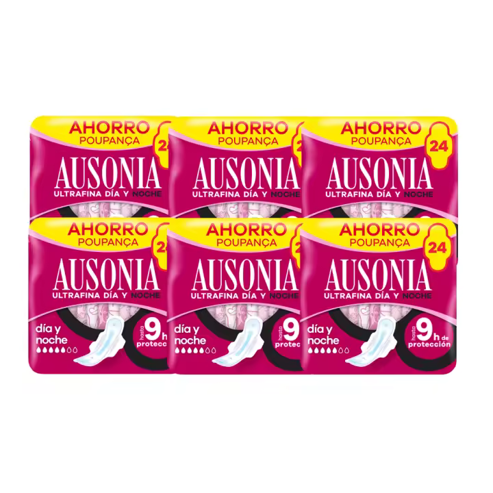 Ausonia Ultrafina Menstrual Día & Noche Compresas Con Alas, Para Un Flujo Muy Abundante Durante El Día, 6x24 Unidades, Hasta 9 Horas De Protección - 1