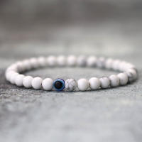 Pulsera De Piedra 6mm Para Hombres Estilo Simple Con Ojos Turcos MEDITACIÓN HEALING Pulsera De Hada Roja Blanca Azul Howlite De Terciopelo Sin Cierre - details 4