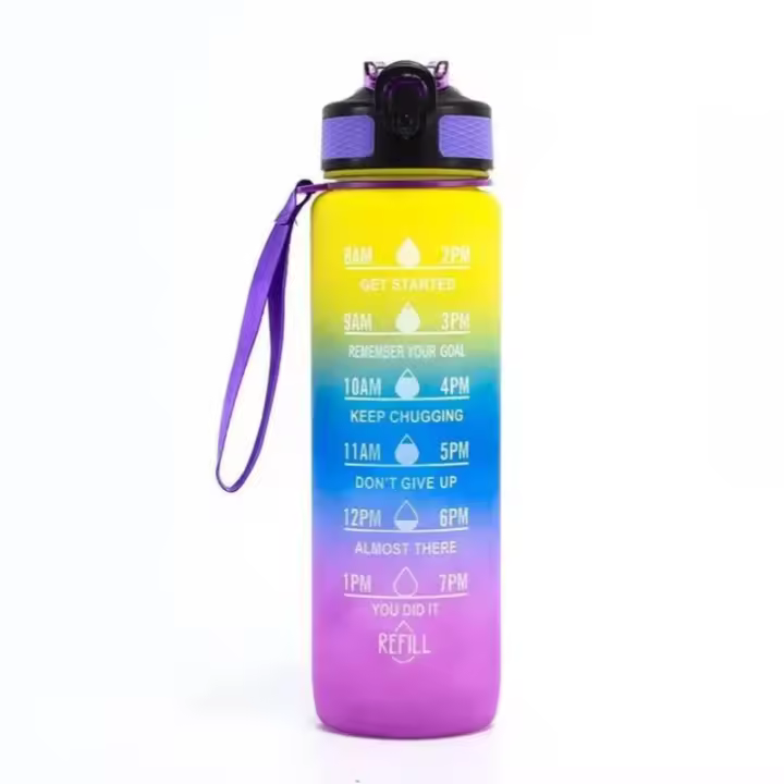 Botella De Agua Deportiva De 32 Oz Reutilizable Con Tiempo Para Beber Y Motivacional Para Gimnasio Y Exterior Material PC - 1