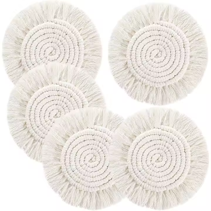 Paquete de 5 posavásos abiertos de macramé hechos a mano de Algodón para mesa Auxiliar, juego de posavásos Bohemio - 1