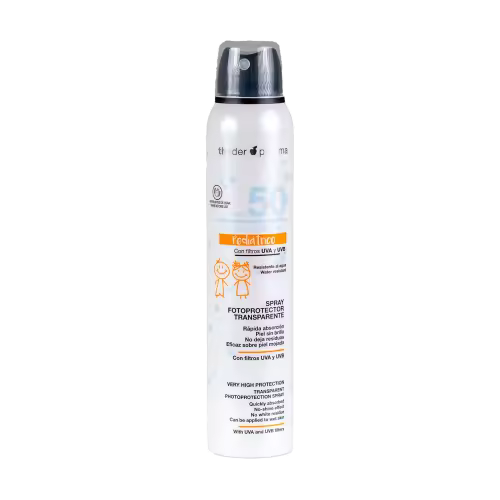 Thader Pharma Fotoprotector corporal transparente en spray FPS 50+ resistente al agua y a las fricciones, 250 ml - 1