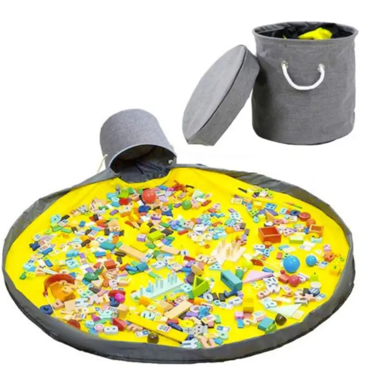KRUZZEL Bolsa organizadora de juguetes con manta de juego integrada, almacenamiento rápido y práctico, ideal para piezas pequeñas, bloques de construcción y muñecos, diseño portátil y plegable, medidas 150 cm de diámetro - 1