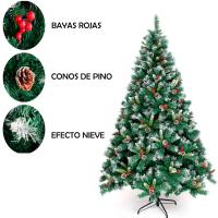 Árbol de Navidad Artificial Decorado 120-180cm con Efecto de Nieve y Conos de Pino Decorativos, Bayas Rojas - Soporte Metálico - Instalación Fácil y Rápida. - details 1