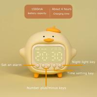 Despertador con forma de Pato para niños, Bonita Luz Nocturna, Dos despertadores, Brillo ajustable, lámpara portátil recargable para decoración de dormitorio (Amarillo) - details 3