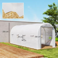 Outsunny Invernadero de Túnel 500x200x205 cm Invernadero de Jardín con Puerta Enrollable y 8 Ventanas Cubierta PE 140 g/m² Marco de Metal para Cultivo Plantas Verduras Blanco - details 2