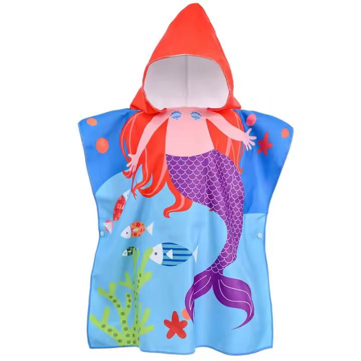 Cape Toalla De Playa Con Capucha Para Niña Princesa Sirena Niño Pequeño Toalla De Piscina Baño Camping Poncho De Baño Talla True Fit Microfibra Animal - 1