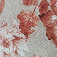 LaFábricadelasTelas - Falda o ropa de Mesa Camilla Redonda flores algodón color rojo-teja, gris-azul-marrón. Primavera Verano Loneta estampada flores algodón. Faldón Faldilla enagüilla - details 4