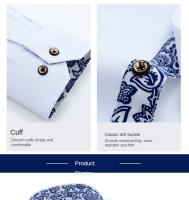 Camisa De Punto De Lujo Para Hombre Azul Y Blanco Con Estampado De Color Sólido Cuello En V Manga Larga Ajustada Casual Negocios Antideslizante Algodón - details 4