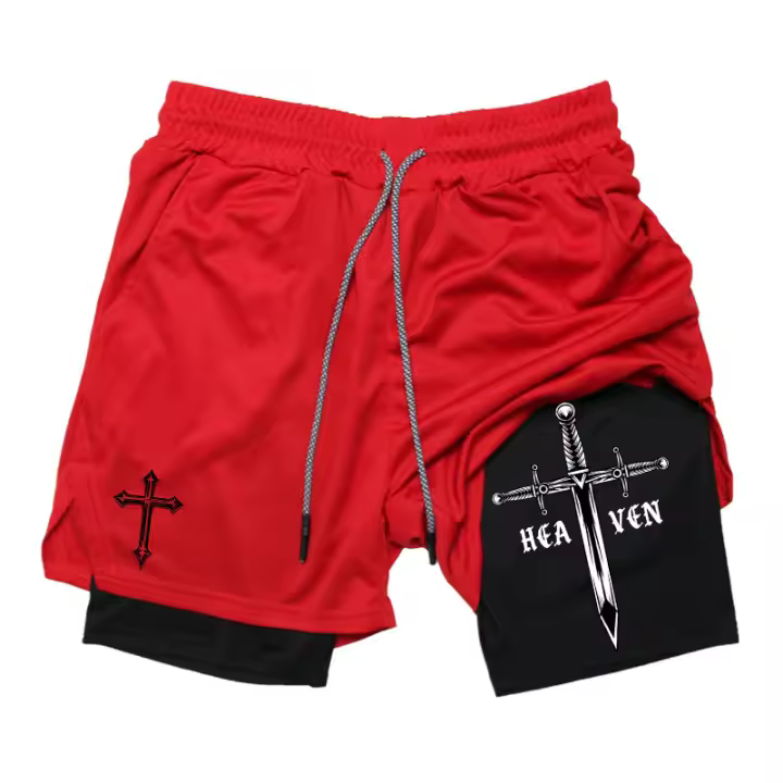 Shorts De Entrenamiento Deportivo Para Hombre Con Estampado Cruzado 2 En 1 Para Correr Y Gimnasio Bolsillo Para Teléfono Y Anillo De Toalla Talla Verdadera - 1