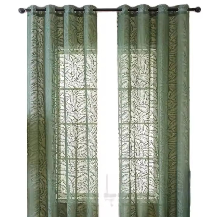 Cortinas Perforadas De Hojas Grandes Verdes Para Sala De Estar Y Dormitorio Estilo Rustico Cortinas Soplicadas Translúcidas - 1